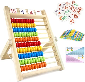 Rechenschieber Rechenrahmen 100 bunte Perlen Zählstäbchen Abakus Kinder - Bild 1 von 7