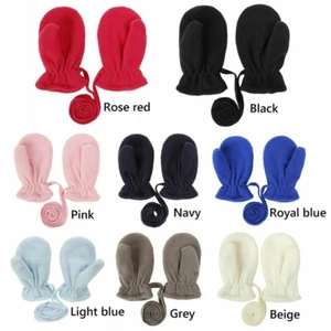 Baby Toddler Lanyard Mittens Boys Girls Gloves Polar Fleece Fleece Lined Gloves - Picture 1 of 20