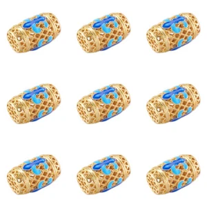 10pcs Blue Barrel Electroplate Brass Enamel Beads Golden Metal Spacer 18x11.5mm - Picture 1 of 7