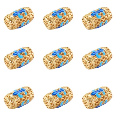 10pcs Blue Barrel Electroplate Brass Enamel Beads Golden Metal Spacer 18x11.5mm - Image 1 of 4