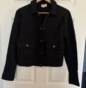LOU & GREY Cropped Jacket Size XS Zipper and Snap Jacket Black Collared - Picture 1 of 3