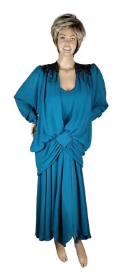 Vestido de Cóctel De Colección Años 80 California Talls Por Robert Drapeado Con Cuentas Dorado Niñas 10 Foto 1 de 4