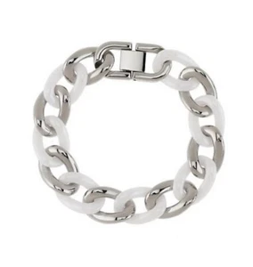 QVC Stainless Steel Bold Ceramic and Steel Curb Link Bracelet Size 7-1/2" - Picture 1 of 2