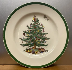 Spode England Christmas Tree Dinner Plate W/ Green Rim S3324 England 10.5 Inches - Picture 1 of 3