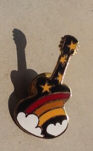 Rainbow Guitar vintage pin badge with stars and clouds