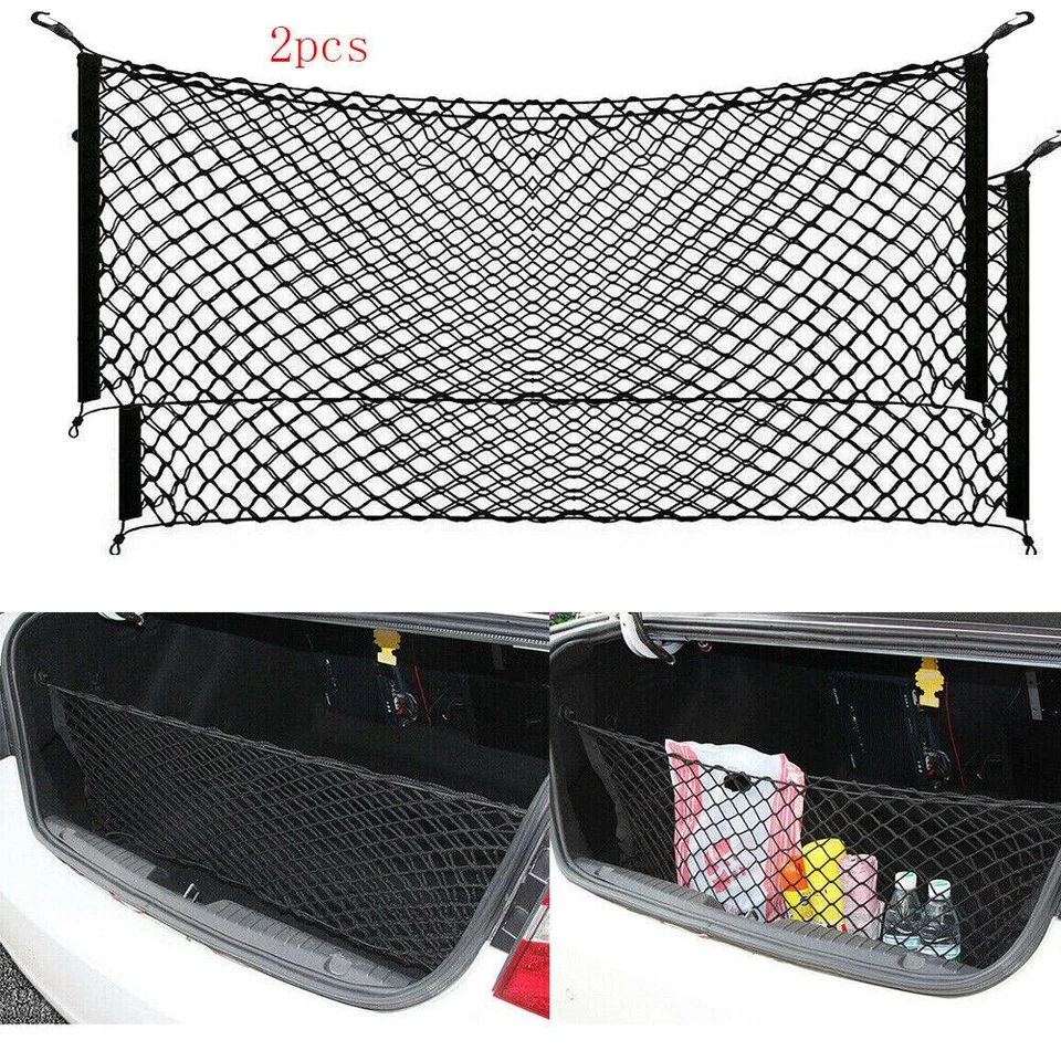 2x Trunk Cargo Net Car Nylon Elastic Mesh Organizer Truck Universal 4 Hook Rear - Изображение 1 из 4