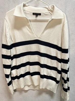 Suéter Cuello Tejido Algodón Crema/Azul Marino Banana Republic Talla XL Foto 1 de 4