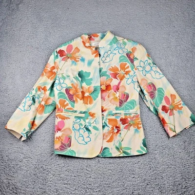 Женский блейзер Coldwater Creek 10 лен с цветочной вышивкой воротник мандарин коттедж - Изображение 1 из 4