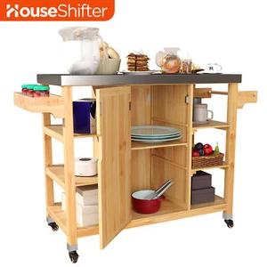 Outdoor Storage Cabinet Wood Dining Table Bar Cart Top Stainless Steel Side Rack - Picture 1 of 11