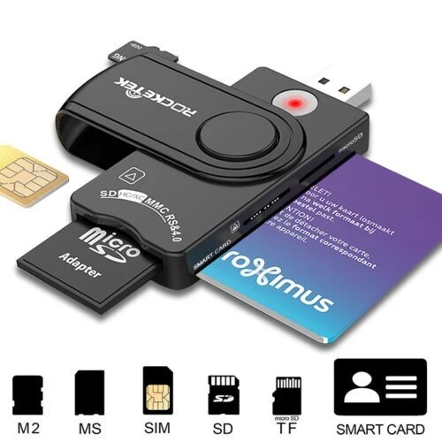 7-in-1 Speicherkartenleser Kartenleser USB Smartcard SD/TF MS M2 SIM MMC ID CAC - Bild 1 von 4