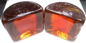 Vintage Blenko Wayne Husted Glass Bookends Dark Amber Cadmium Mid Century Art - Picture 1 of 14