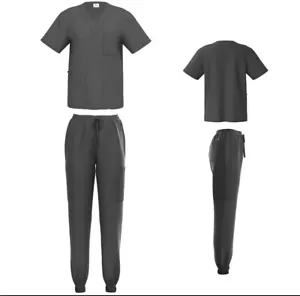 Unisex STRETCH Jogger Scrub Set Solid V-Neck Top Men Women Medical Nurse Uniform - Picture 1 of 2