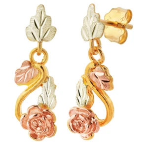 Black Hills Gold Rose Post Dangle Earrings - Picture 1 of 1