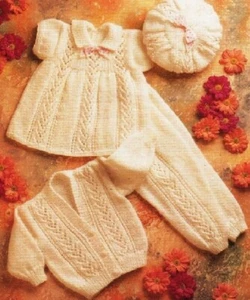 Vintage Baby Knitting Pattern Copy Pants Dress Cardigan 8 Ply - Picture 1 of 2