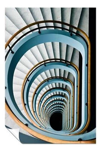 Blue & Yellow Architectural Spiral Stairs Artistic Poster Wall Art Home Decor - Picture 1 of 4