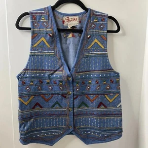 ASAPO Weste Gr. SMALL bestickt Southwest Aztec Tribal blau Denim TOP  - Bild 1 von 7