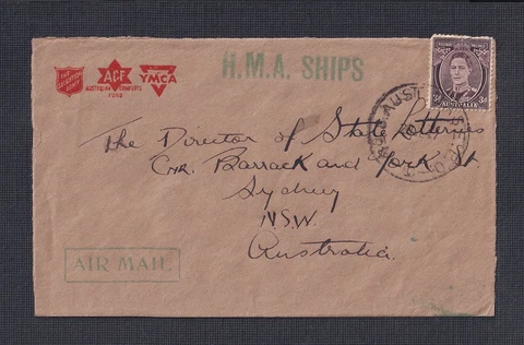 AUSTRALIA JAPAN 1947 H.M.A. SHIPS COVER No. 8 AUST. BASE P.O. 7 ‘C’ TO SYDNEY Cover