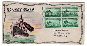 #936 U.S. Coast Guard 1945 FDC - Hand-Painted Burton Prop Of The Period Cachet - Picture 1 of 2