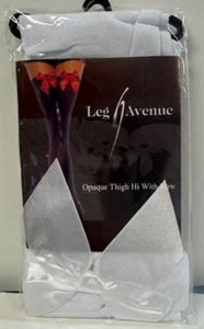 Thigh High Stockings Satin Bows Adult Womens Leg Avenue White 6255 - Picture 1 of 2