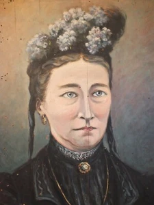 Peinture sur panneau portrait de femme Normande ou Bressane XIXème - Bild 1 von 8