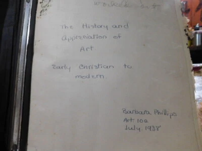 rare art history documented book 1938 school homework study antique hand written - Image 1 of 4