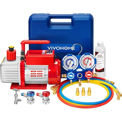 3.5CFM 1/4hp Air Vacuum Pump HVAC Refrigeration AC Manifold Gauge Set with Case - Image 1 of 4