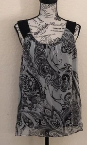 Blusa para mujer Saks Fifth Avenue negra/blanca sin mangas 100 % seda talla 10 - Imagen 1 de 6