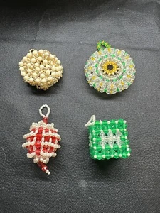 Lot of 4 Handmade Sequin Beads/Pearls Christmas Ornaments - Picture 1 of 10