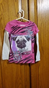 Forever Orchid Girls 7 Cotton Long Sleeves Pink White with Dog - Picture 1 of 3