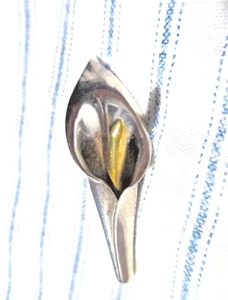 Nachlass Vintage 70er Ster BROSCHE: stilisierte CALLA LILY Anstecknadel Metales Casados LATON Taxco - Bild 1 von 11