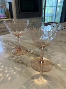 2 Pink Depression Swirl Optic Champagne Sherbet Glasses Set Vintage - Picture 1 of 9