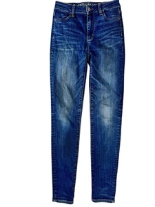 American Eagle blau dunkle Waschung super hoher Bund Jegging Denim Jeans Damengröße 0R - Bild 1 von 24