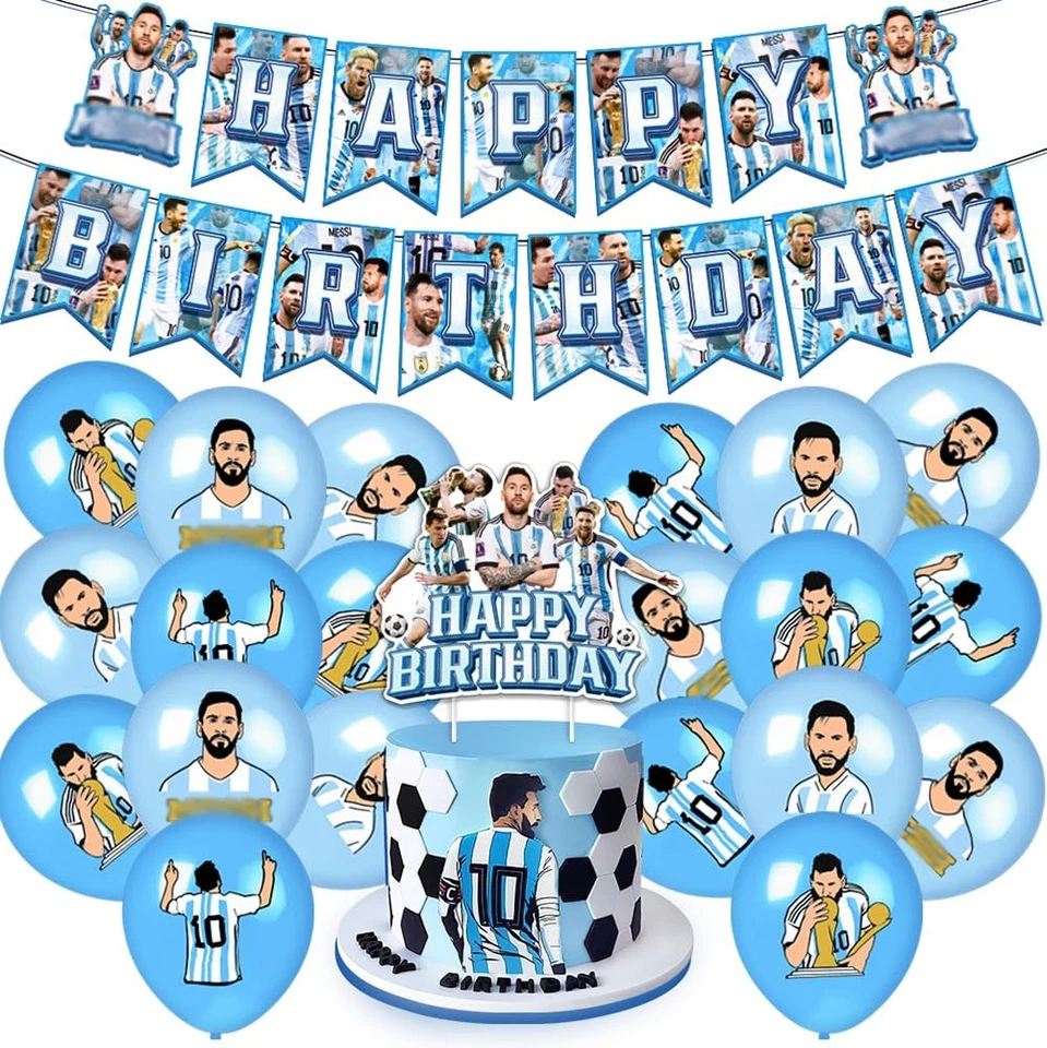 Decoracion De Leo Messi Argentina Fútbol Globos Banner y Adornos Para Cumpleaños Foto 1 de 4