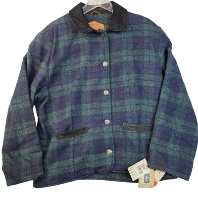 Woolrich Relógio Feminino de Lã Preto Xadrez Tartan Jaqueta Celeiro L EUA 90s Deadstock - Imagem 1 de 4