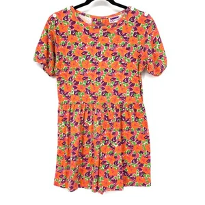 Vintage 90s Romper Womens Medium Multicolor Floral Print Short Sleeve Bow Detail - Picture 1 of 5
