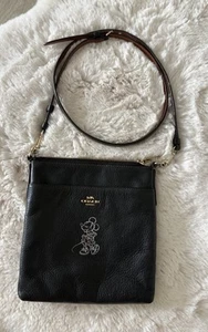 Disney x Coach Minnie Mouse Motif Black Leather Crossbody Messenger Bag - Picture 1 of 18