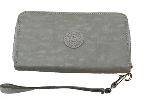 Kipling ~ Zip Around Wristlet Wallet 7" x 4" Light Gray Crinkle Nylon - Picture 1 of 5