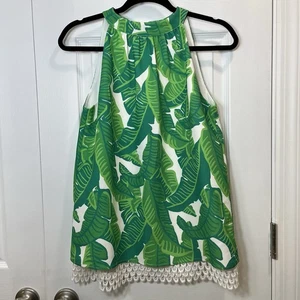 Sail To Sable Women's XS Halter Top Sleeveless Back Zip Blouse Palm Leaf Print - Picture 1 of 6
