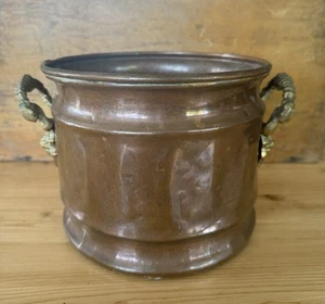 Antique Copper Plant Pot Brass Lion Handles - Picture 1 of 16