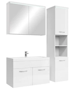 Badezimmer Badmöbel-Set Paso LED 80cm Waschbecken Hochglanz Weiß Fronten - Unter - Bild 1 von 5