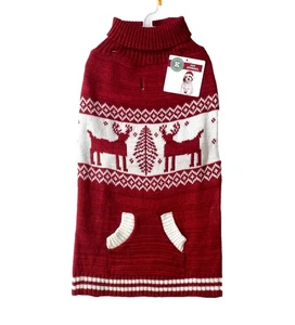 Dog Sweater Large Red Christmas Holiday Nordic Warm Knit Turtleneck NEW NWT - Picture 1 of 7