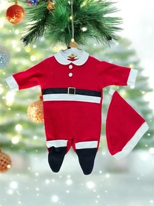 Neu mit Etikett Vintage Baby rot weiß Kunstfellbesatz Einteiler Weihnachtsmann Anzug & Mütze 0-3 Carter’s - Bild 1 von 6