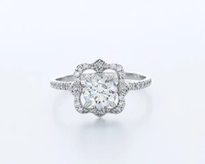 2.1 CT Lab-Created Diamond D/VVS1 Round Cut Platinum Four-Prong Halo Accent Ring - Picture 1 of 4