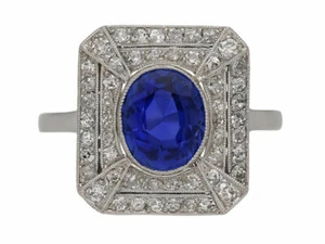 Halo Blue Oval Cut 1.8CT Sapphire Vintage Double Engagement 935 Silver Fine Ring - Picture 1 of 6