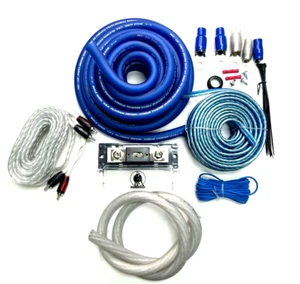 4000 WATTS BLUE 1/0 GAUGE AWG AMPLIFIER WIRING INSTALL KIT WITH RCA SPEAKER WIRE - Picture 1 of 14