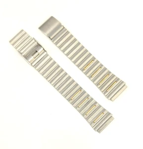 NOS Vintage 2 Tone Adjustable Brush Steel Sliding Clasp 16mm Watch Band Bracelet - Picture 1 of 2
