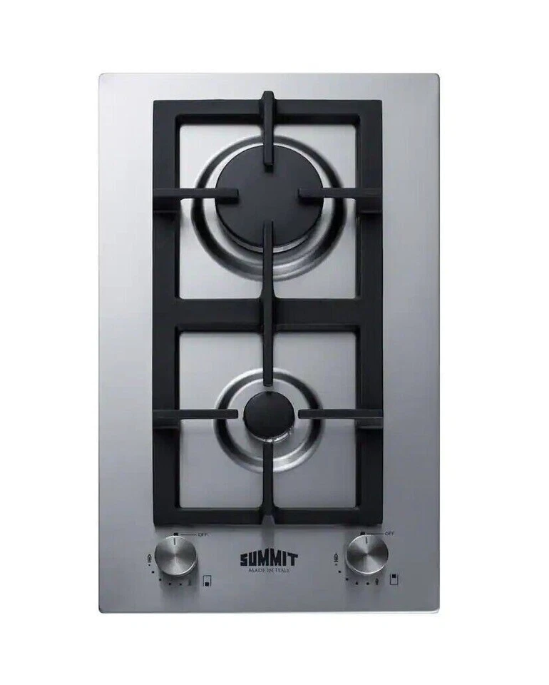 Summit Appliance GCJ2SS Stainless Steel 12 In. Wide 2 Burner Gas Cooktop