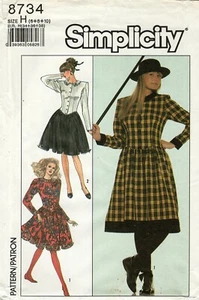 Vestido Simplicity 8734 Retro Años 80 Cintura Vasca con Botón Corpiño Talla 6-10 SIN CORTAR - Imagen 1 de 4