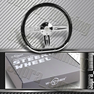 W-Power 350MM 14" Steering Wheel Carbon Fiber Painted Half Wrap Chrome Spoke - Picture 1 of 6