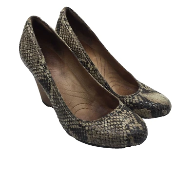 Zapatos sin cordones Clarks Indigo para mujer talla 6 marrón estampado de serpiente cuña de madera Foto 1 de 4